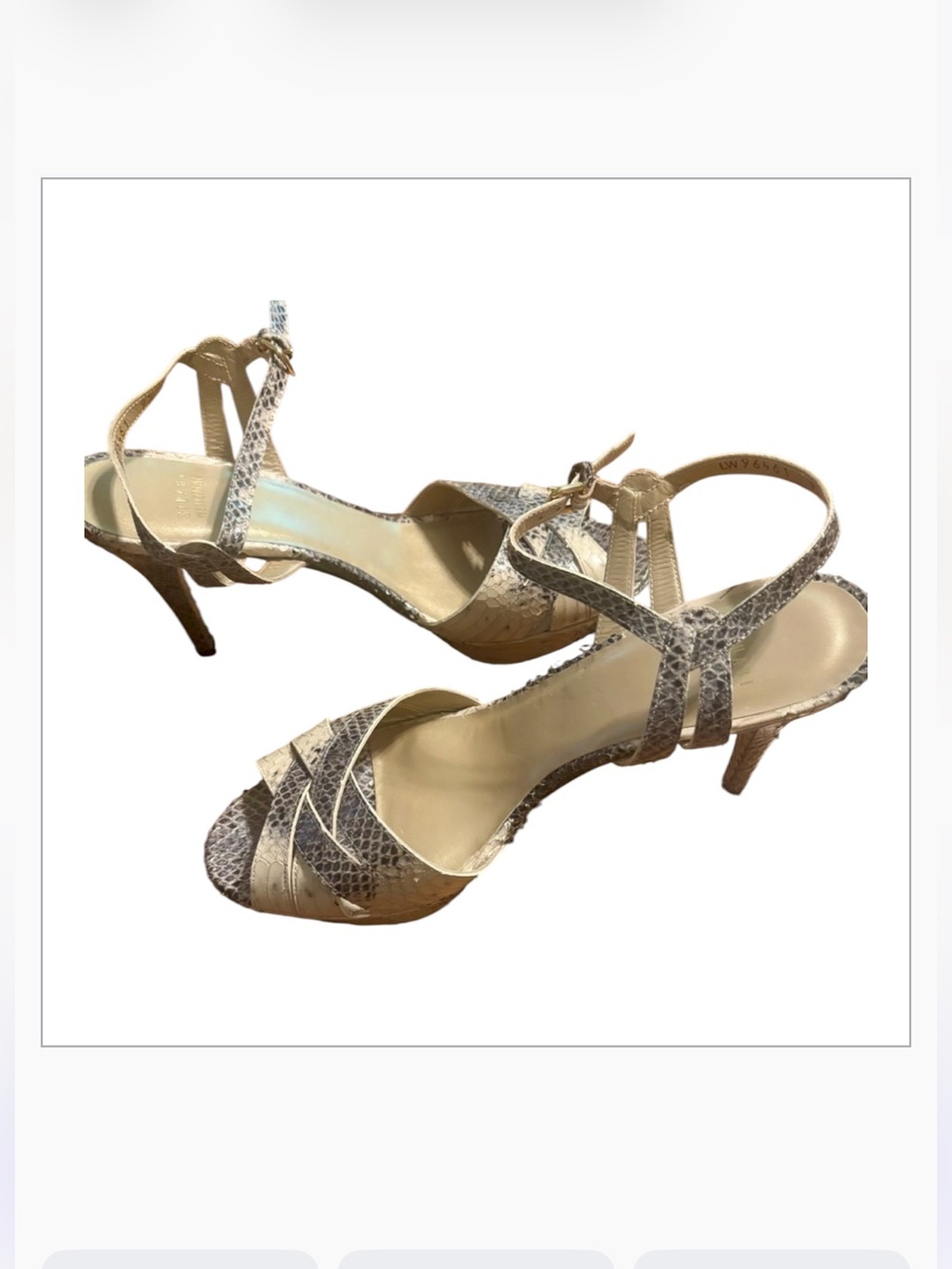 Stuart Weitzman Loop Thru Buff Whips Taupe Snake-Print Slingback Sandals R $395